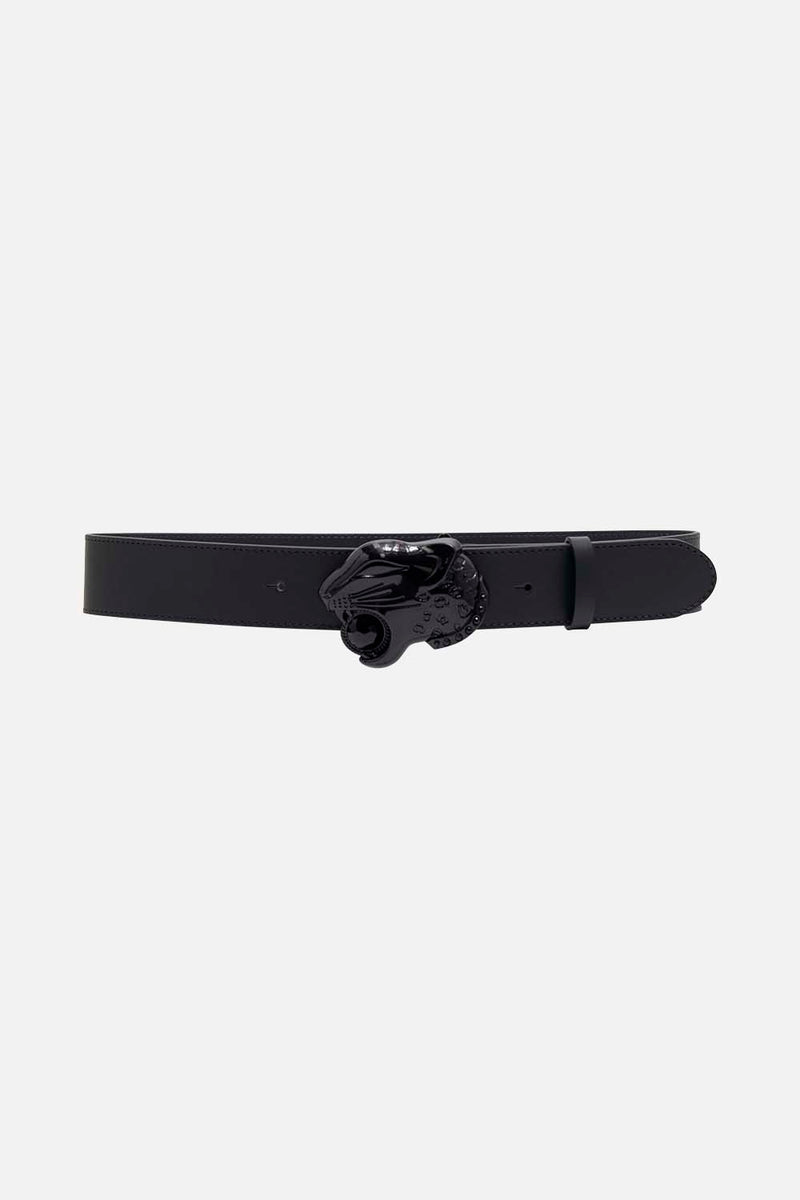 LEOPARD HEAD BUCKLE BELT SOLID BLACK