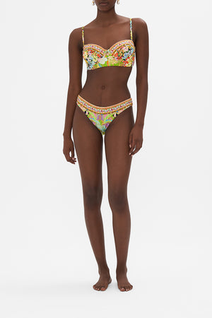 Front view of model wearing CAMILLA swimwear printed bikini bottoms in Sundowners in Sicily print