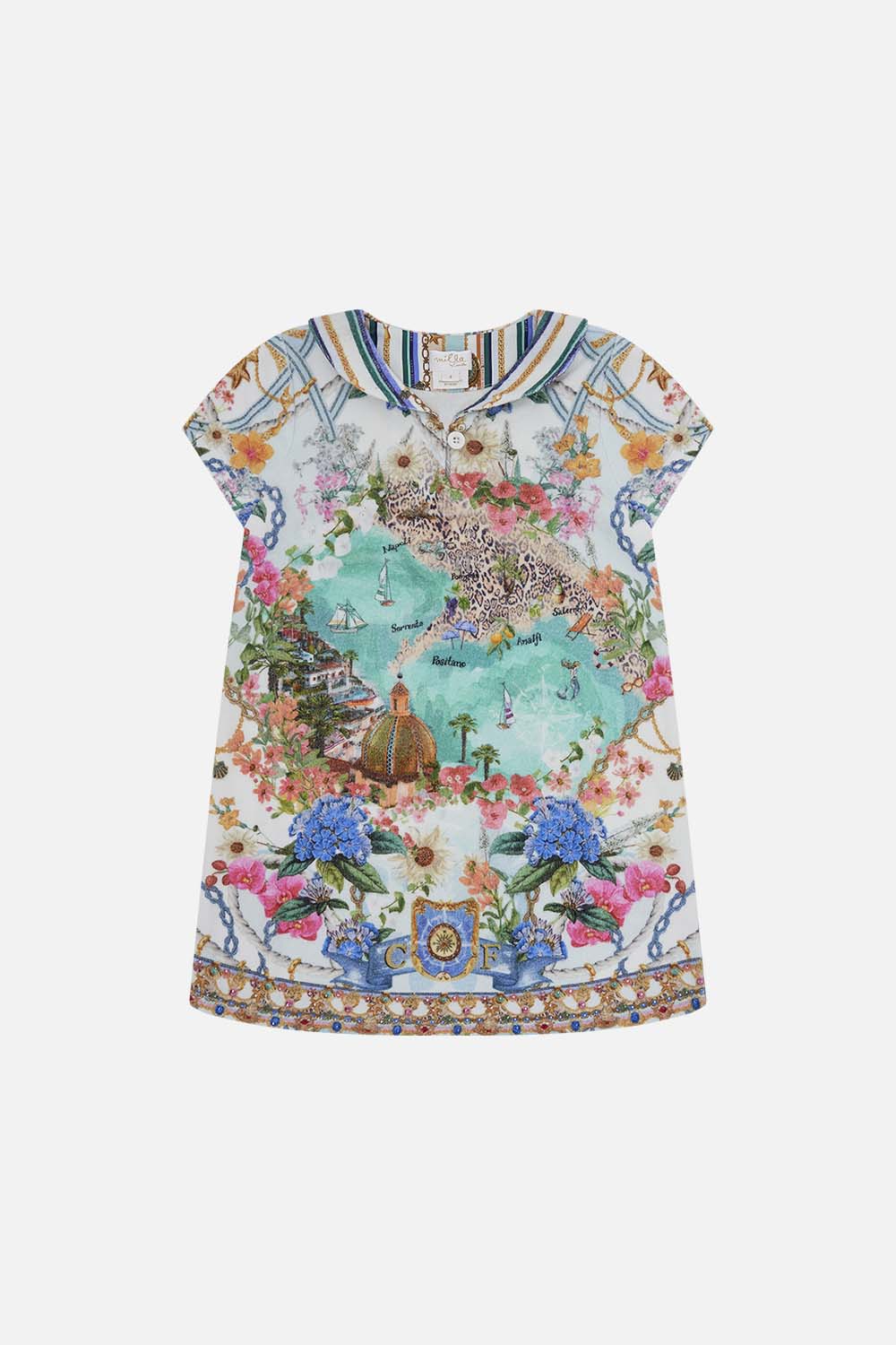 Product view of MILLA BY CAMILLA kids mini dress in Amalfi Lullaby print