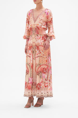 Product view of CAMILLA pink floral silk dress in Adore Me print