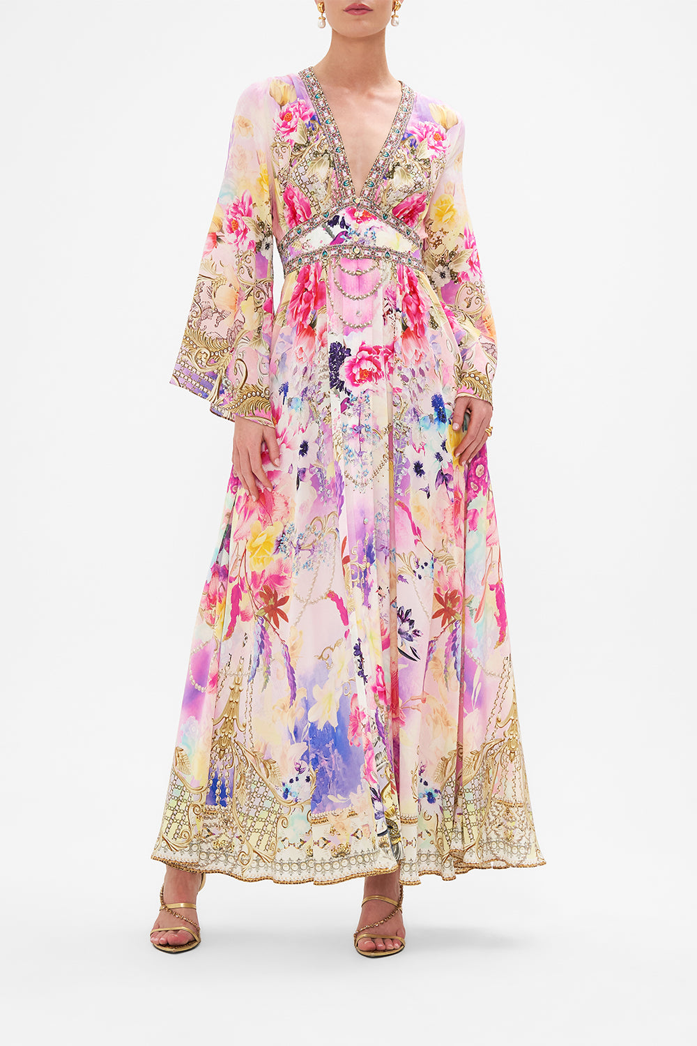 KIMONO SLEEVE DRESS WITH SHIRRING DETAIL FAN DANCE