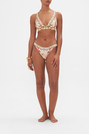 Front view of model wearing CAMILLA soft bra in Bambino Bliss print