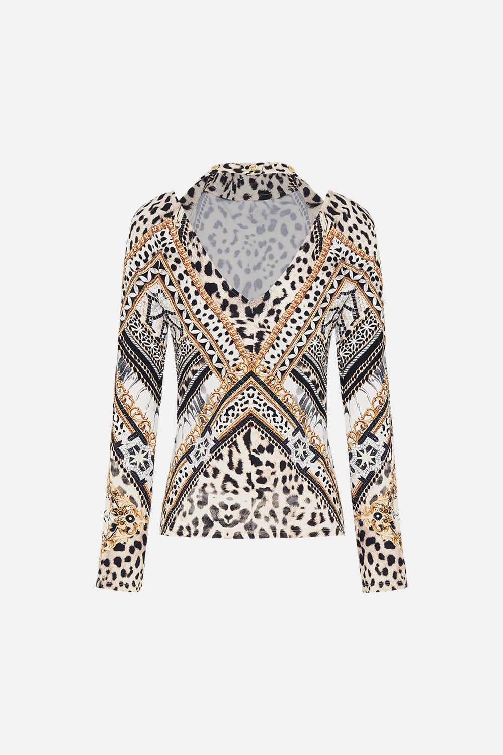 Back product view of CAMILLA animal print top in Mosaic Muse print