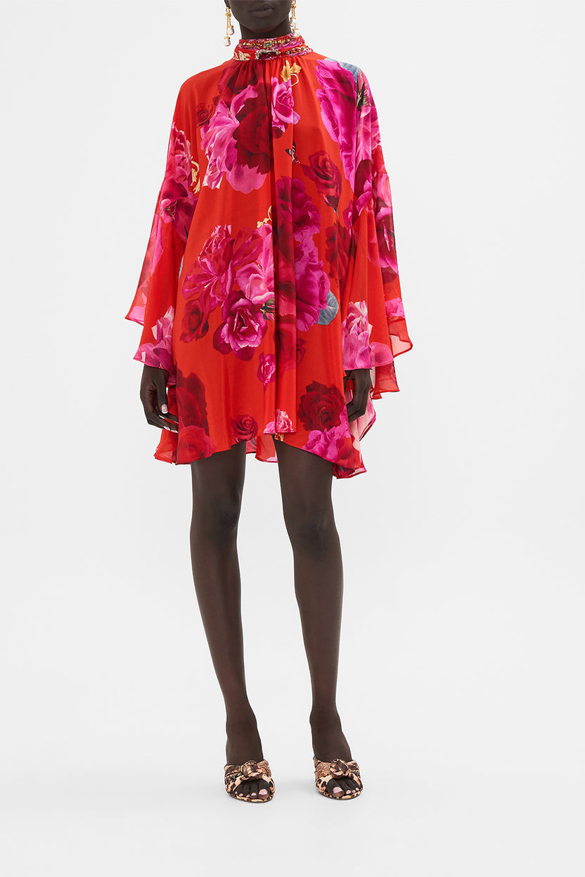 HIGH NECK RUFFLE SWING DRESS RAINBOW BODY