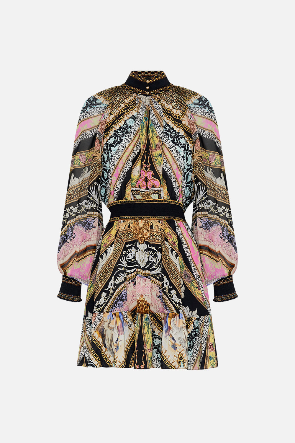 CAMILLA high neck mini dress in Florence Field Day print