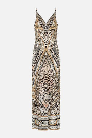 Back product view of CAMILLA silk bias slip dress in Mosaic Muse print