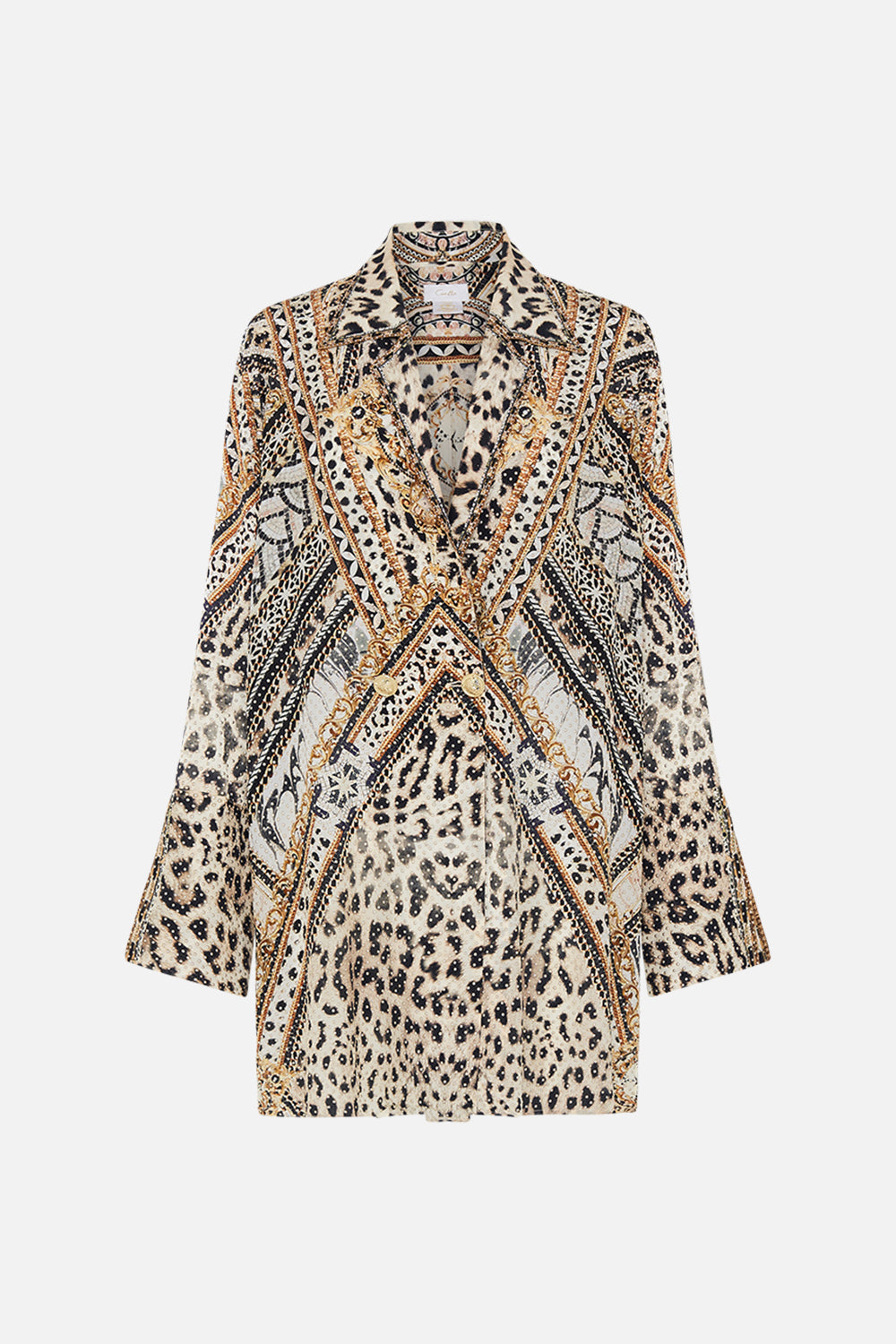 Product view of CAMILLA silk coat in Mosaic Muse print
