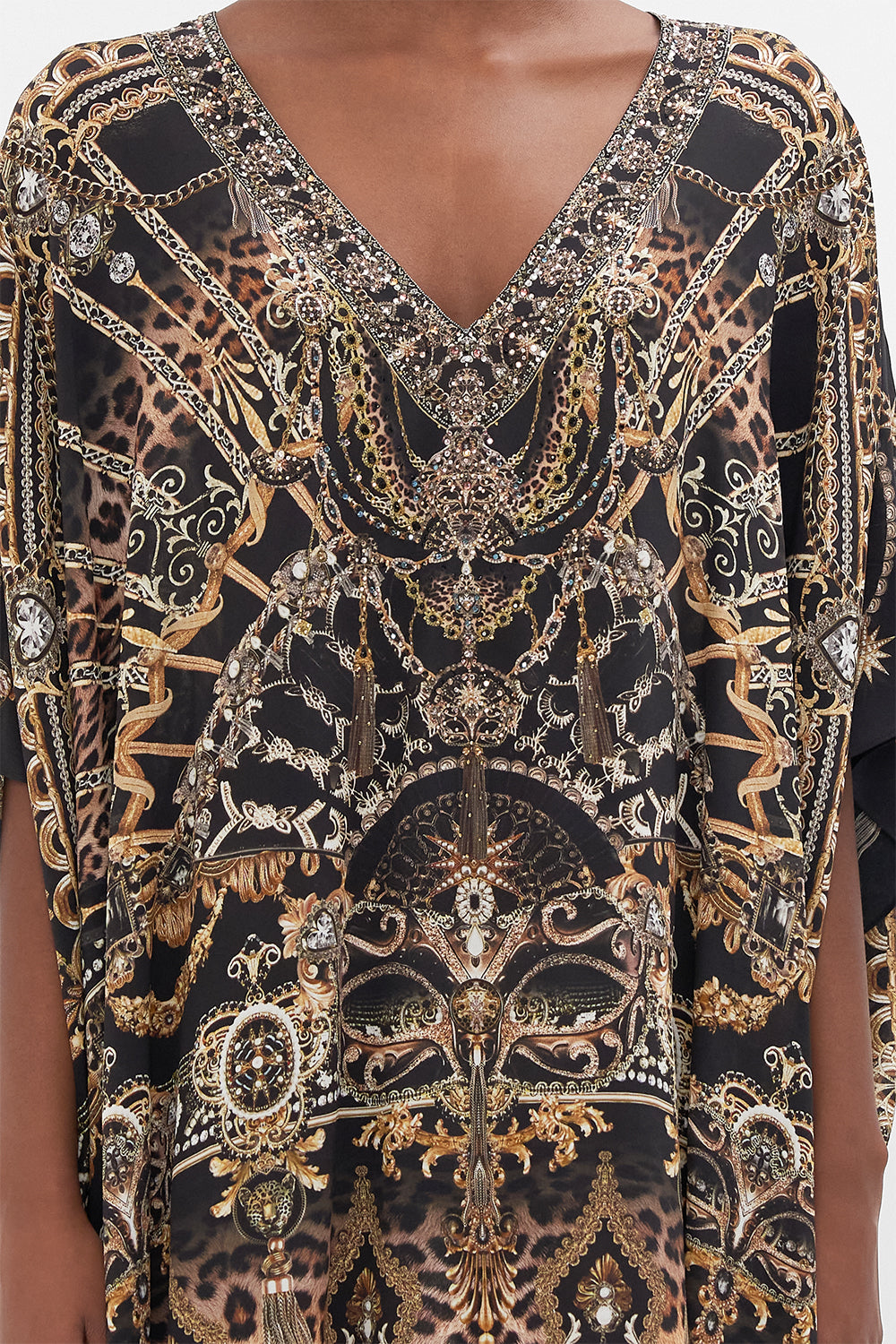 Back product view of CAMILLA siilk kaftan in masked At Moonlight print