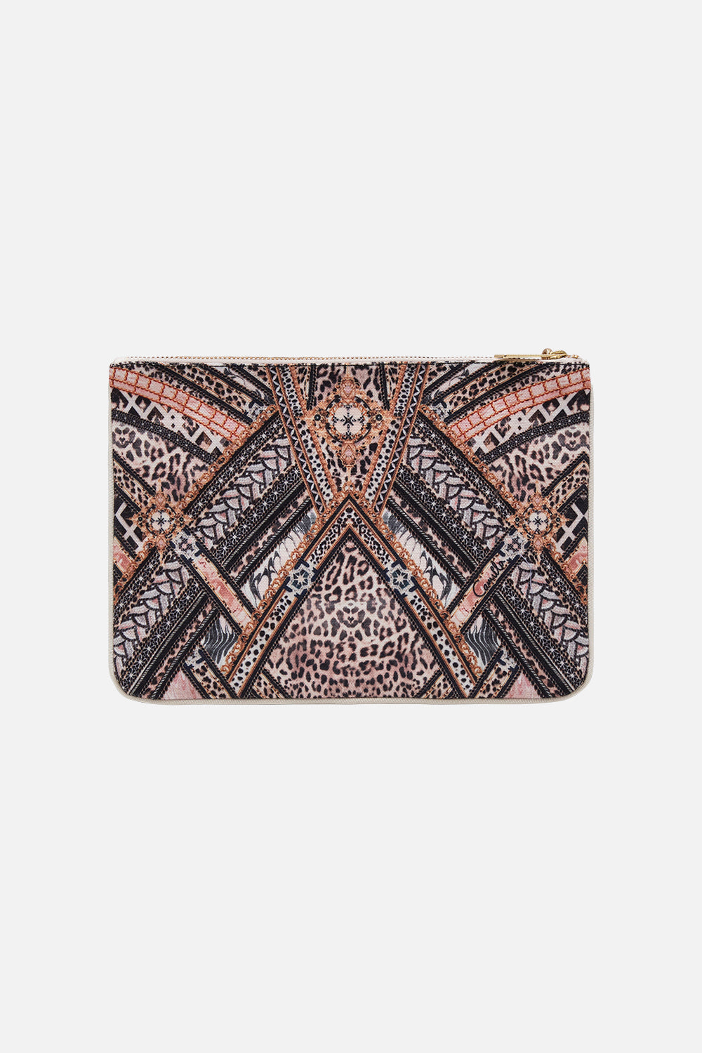 Product view of CAMILLA designer animal print clutch bag in Mosaic Muse