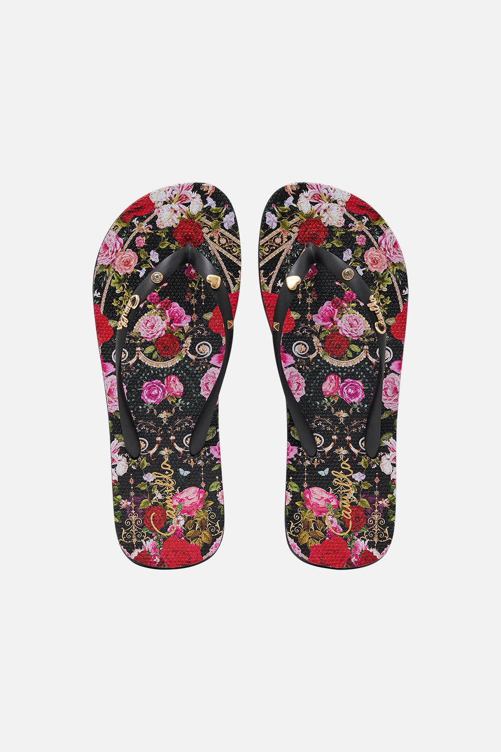 Product view of CAMILLA womens resortwear thongs in Reservation For Love print 