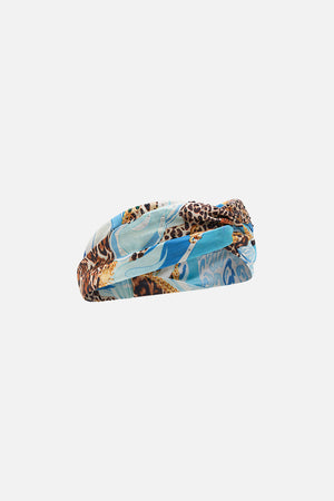 Product view of CAMILLA wilk twist headband in Sky Cheetah print