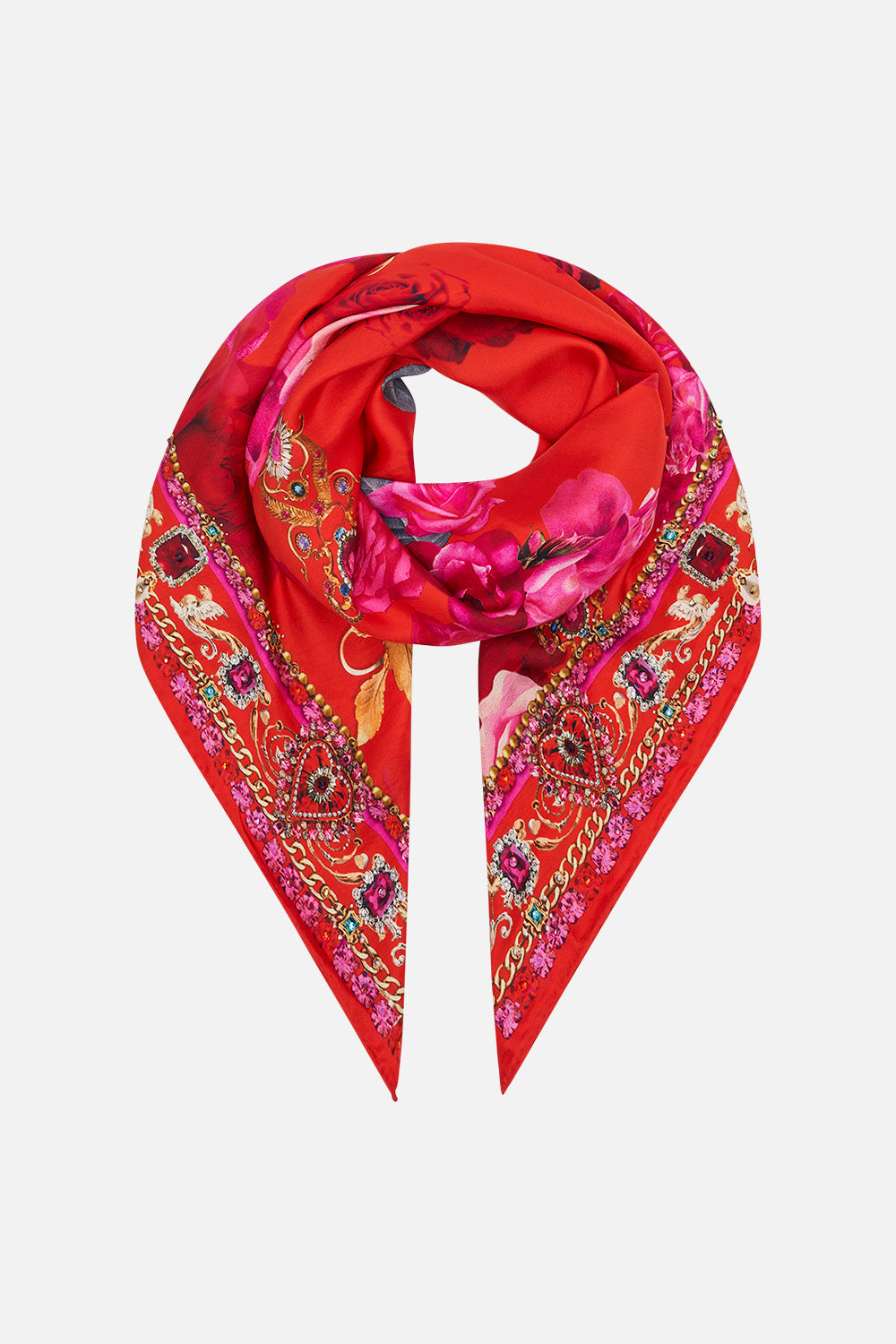 Product view of CAMILLA floral print silk scarf in Italian Rosa Print 