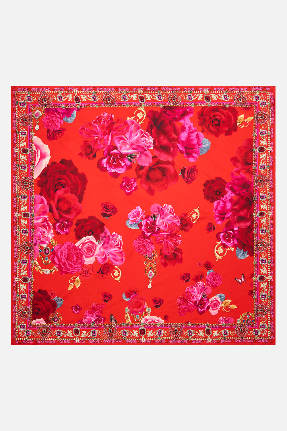Product view of CAMILLA floral print silk scarf in Italian Rosa Print 