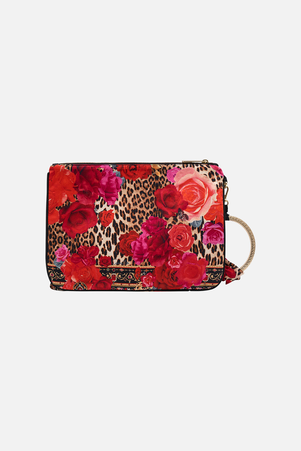 Product view of CAMILLA silk clutch bag in Heart Like A Wildflower print
