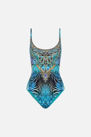 Product view of CAMILLA designer one piece swimsuit in Azure Allure