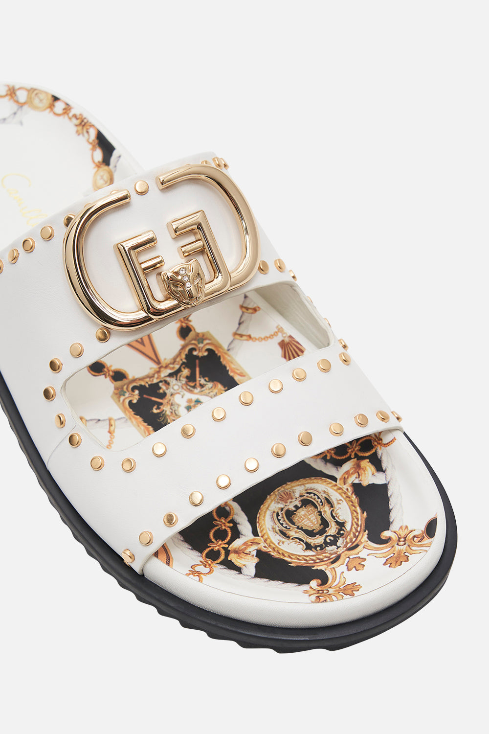 Product view of CAMILLA designer sandals in Sea Charm print 