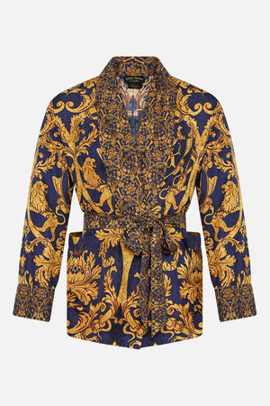 Product view of Hotel Franks by CAMILLA mens silk robe in Venice Vignette print 