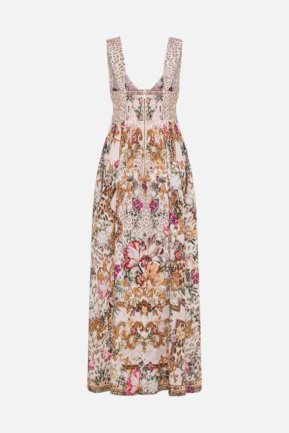 Video of model wearing CAMILLA pink linen maxi dress in Bambino Bliss print