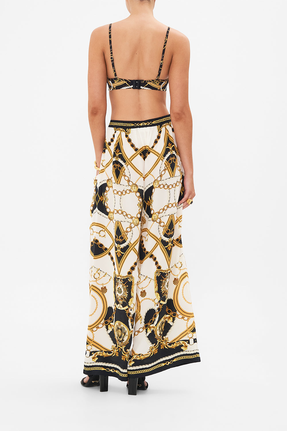 Back view of model wearing CAMILLA lingerie bra in Coast to Coast print 