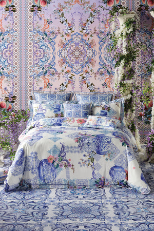 Product view of VILLA CAMILLA home blue printed quilt cover set in Paint Me Positano print