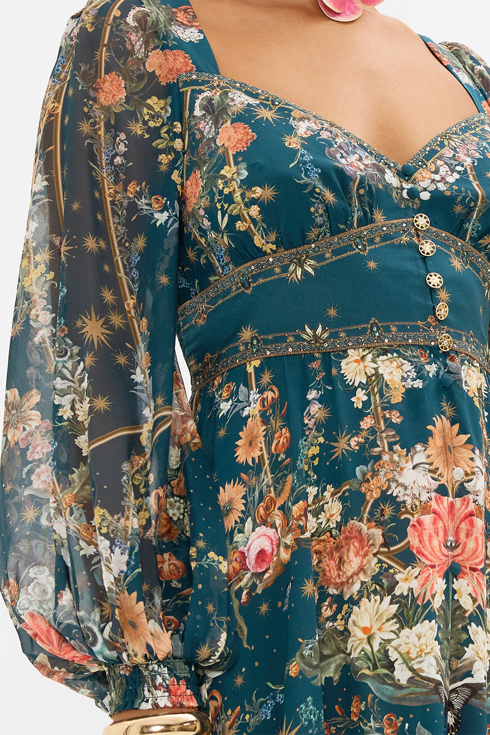 CAMILLA floral  silk dress in She Who Wears The Crown print