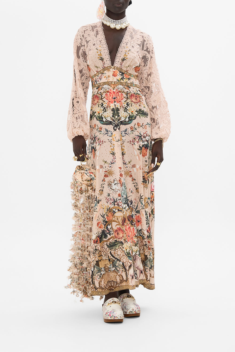 CAMILLA floral print lace dress In Rose Garden Revolution print