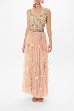 CAMILLA tulle maxi skirt in Rose Garden Revolution print
