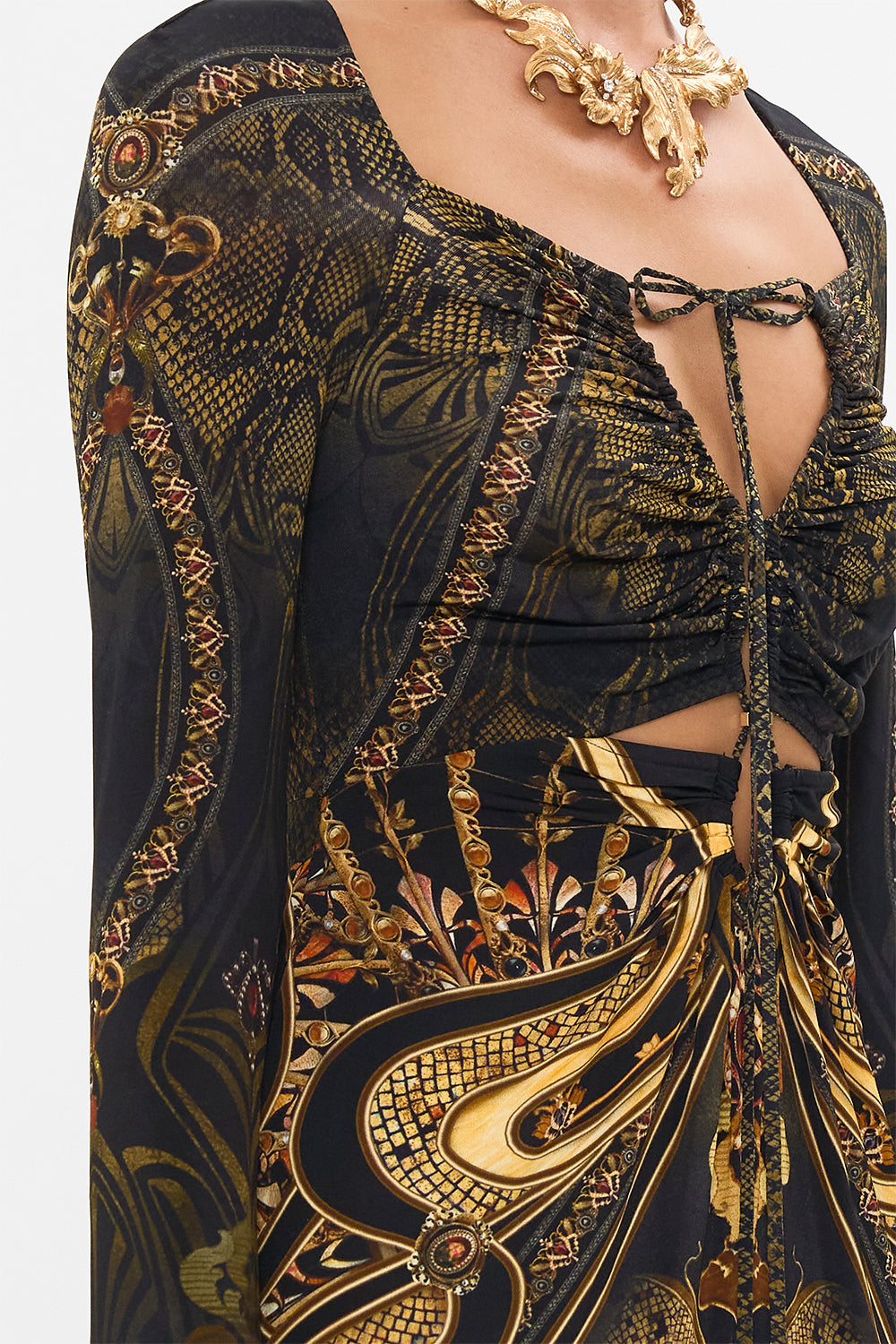 CAMILLA cut out jersey dress in Nouveau Noir print