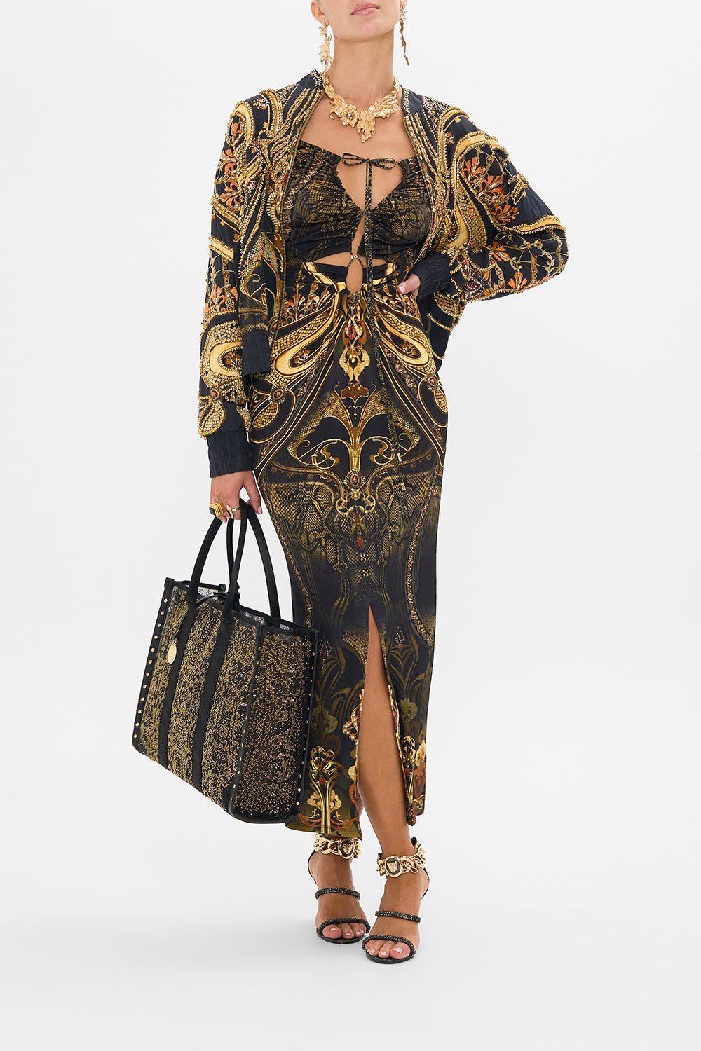 CAMILLA cut out jersey dress in Nouveau Noir print