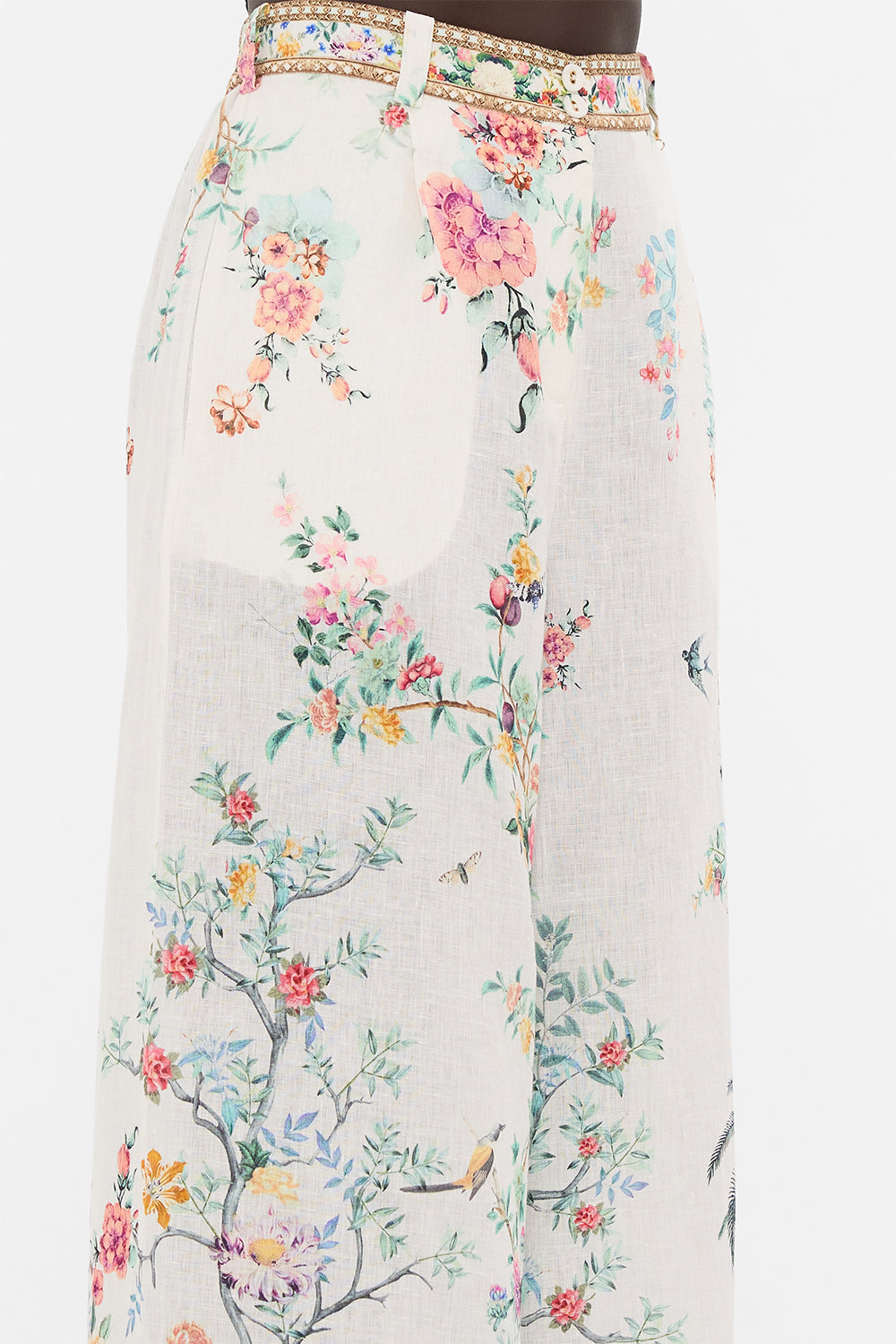 CAMILLA silk pants in Plumes and Parterres print