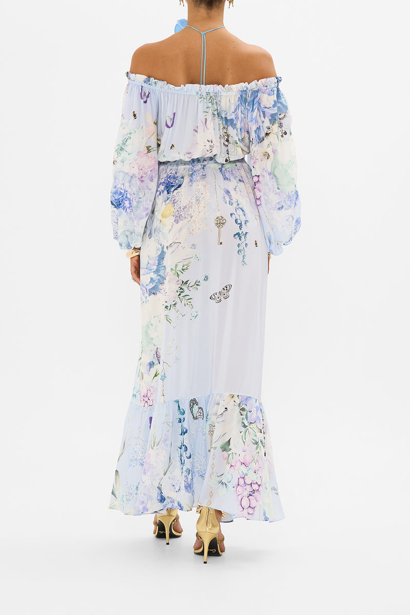 FRILL OFF THE SHOULDER LONG DRESS STANDING OVATION