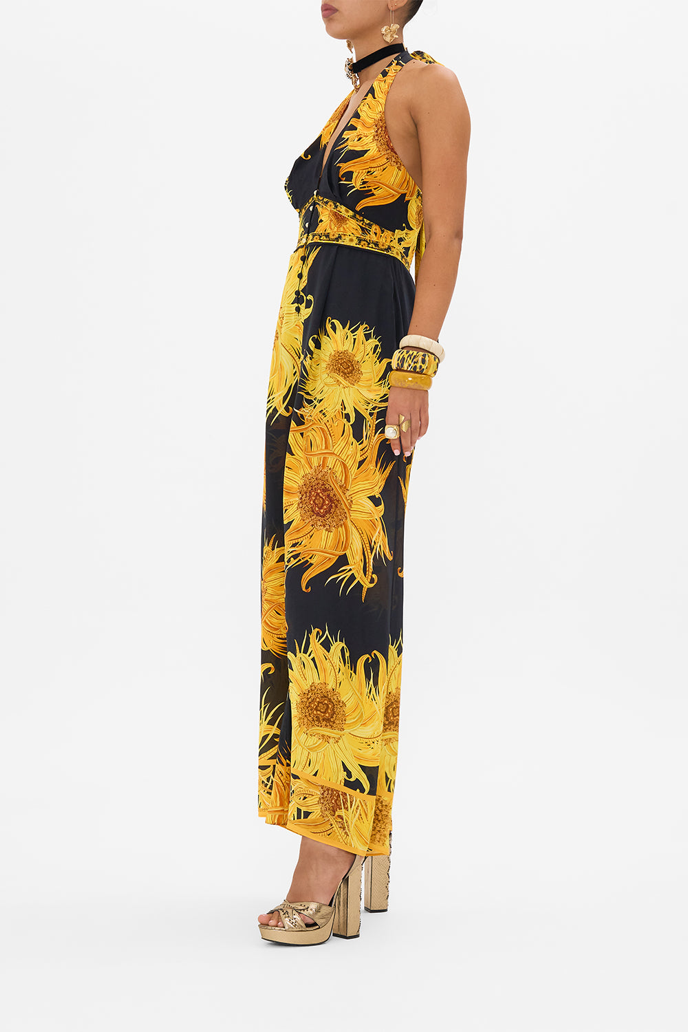 CAMILLA halter jumpsuit in Make Me Your Masterpiece print