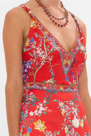 CAMILLA red floral print silk tank top in The Summer Palace print