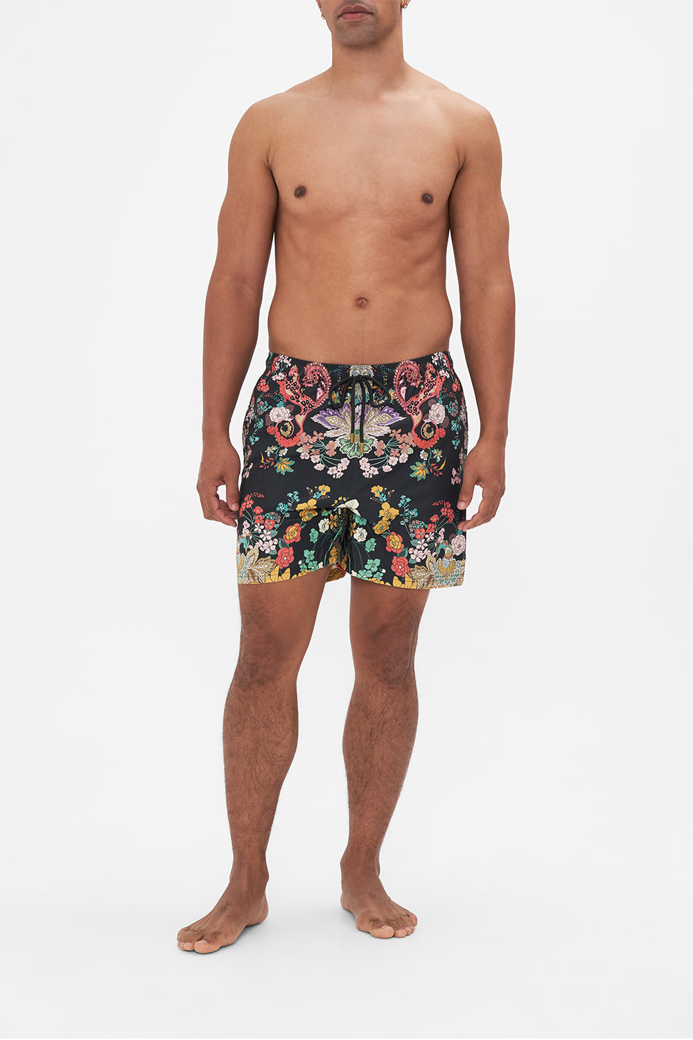 Hotel Franks by CAMILLA mens black floral print boardshort on We Wore Folklore print