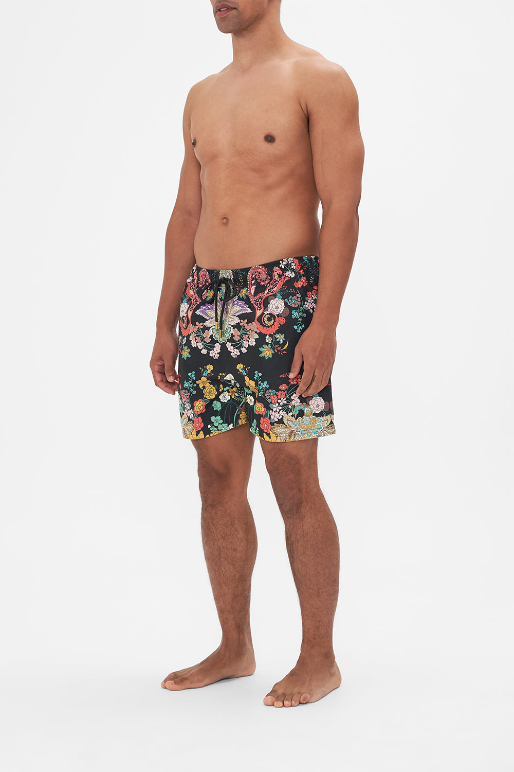 Hotel Franks by CAMILLA mens black floral print boardshort on We Wore Folklore print