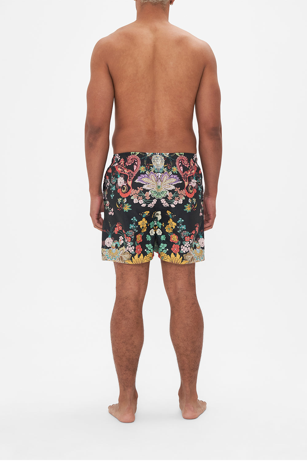 Hotel Franks by CAMILLA mens black floral print boardshort on We Wore Folklore print