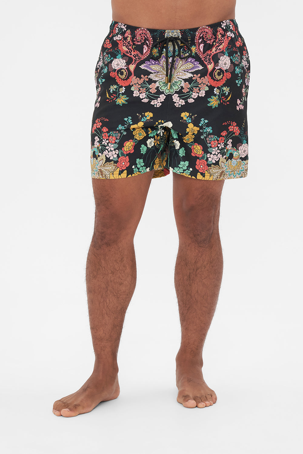 Hotel Franks by CAMILLA mens black floral print boardshort on We Wore Folklore print