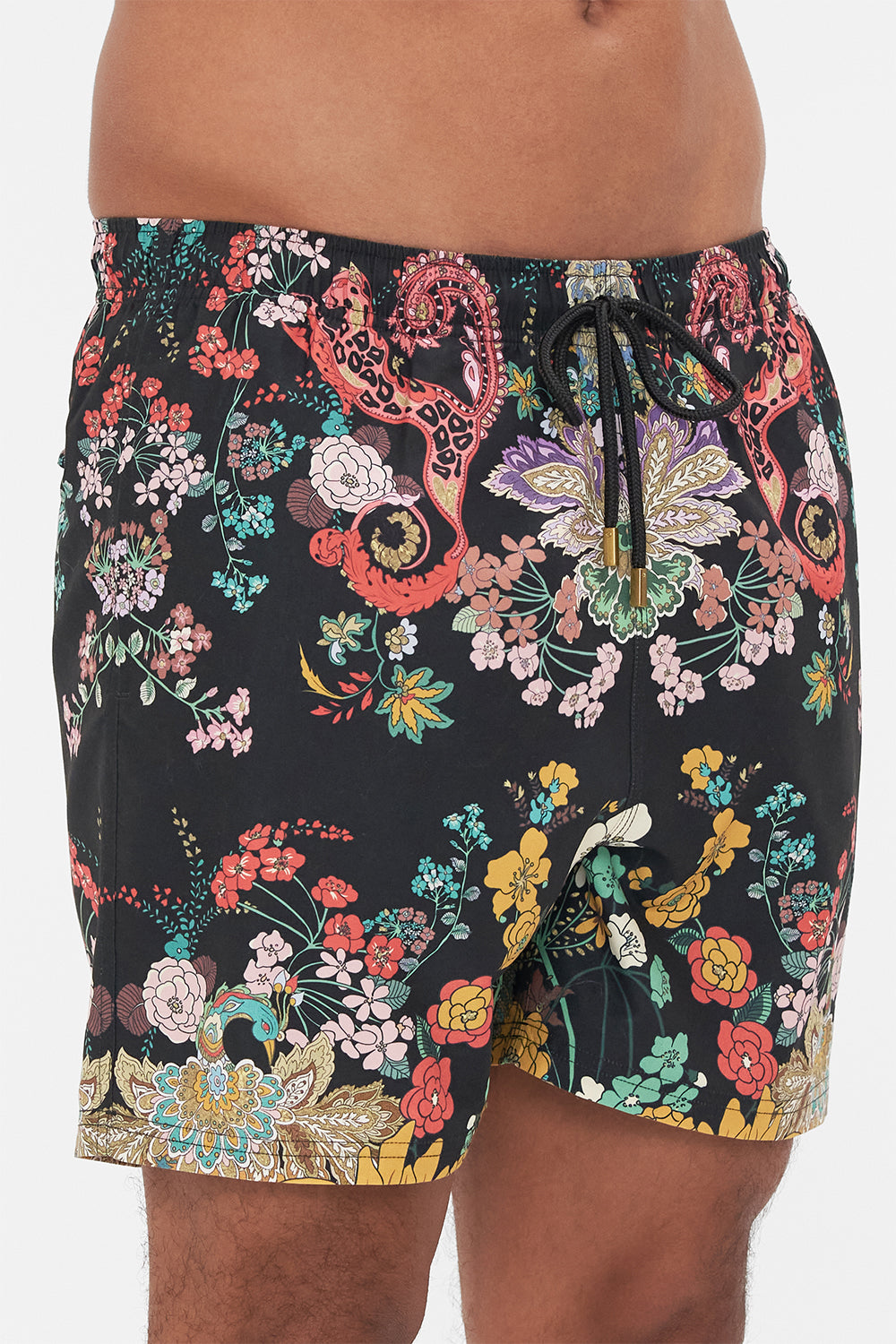 Hotel Franks by CAMILLA mens black floral print boardshort on We Wore Folklore print