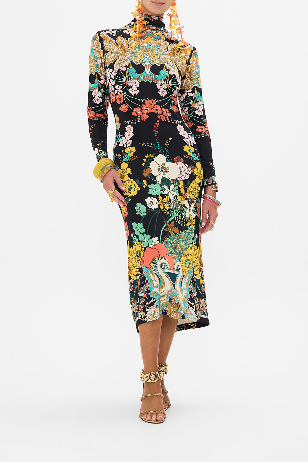 CAMILLA jersey turtleneck in We Wore Folklore print