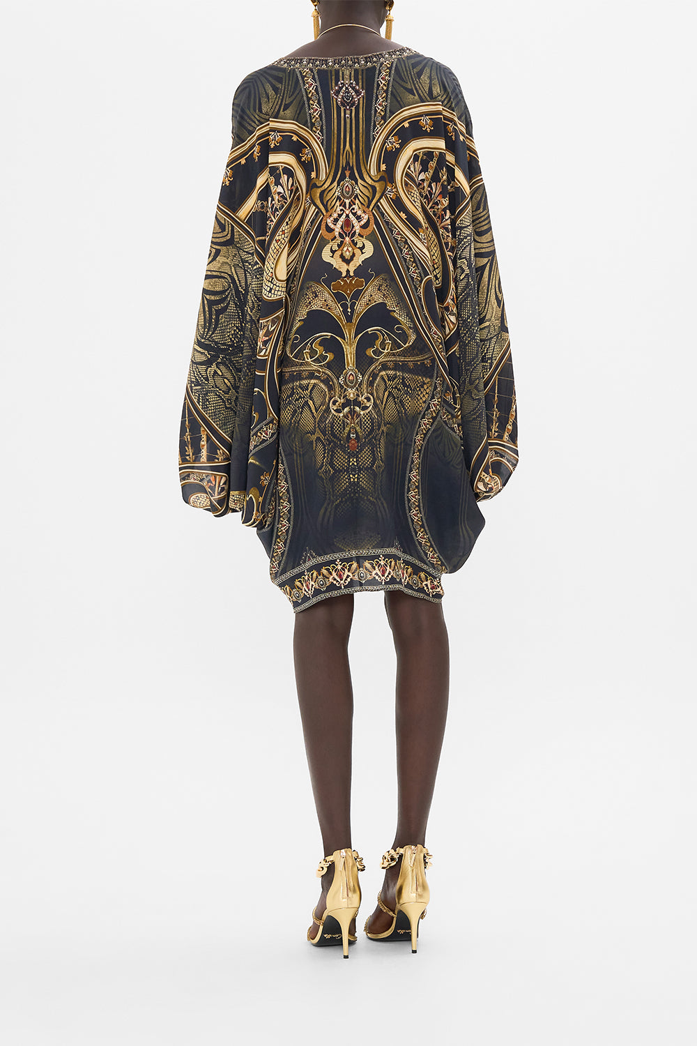 CAMILLA silk kaftan in Nouveau Noir print