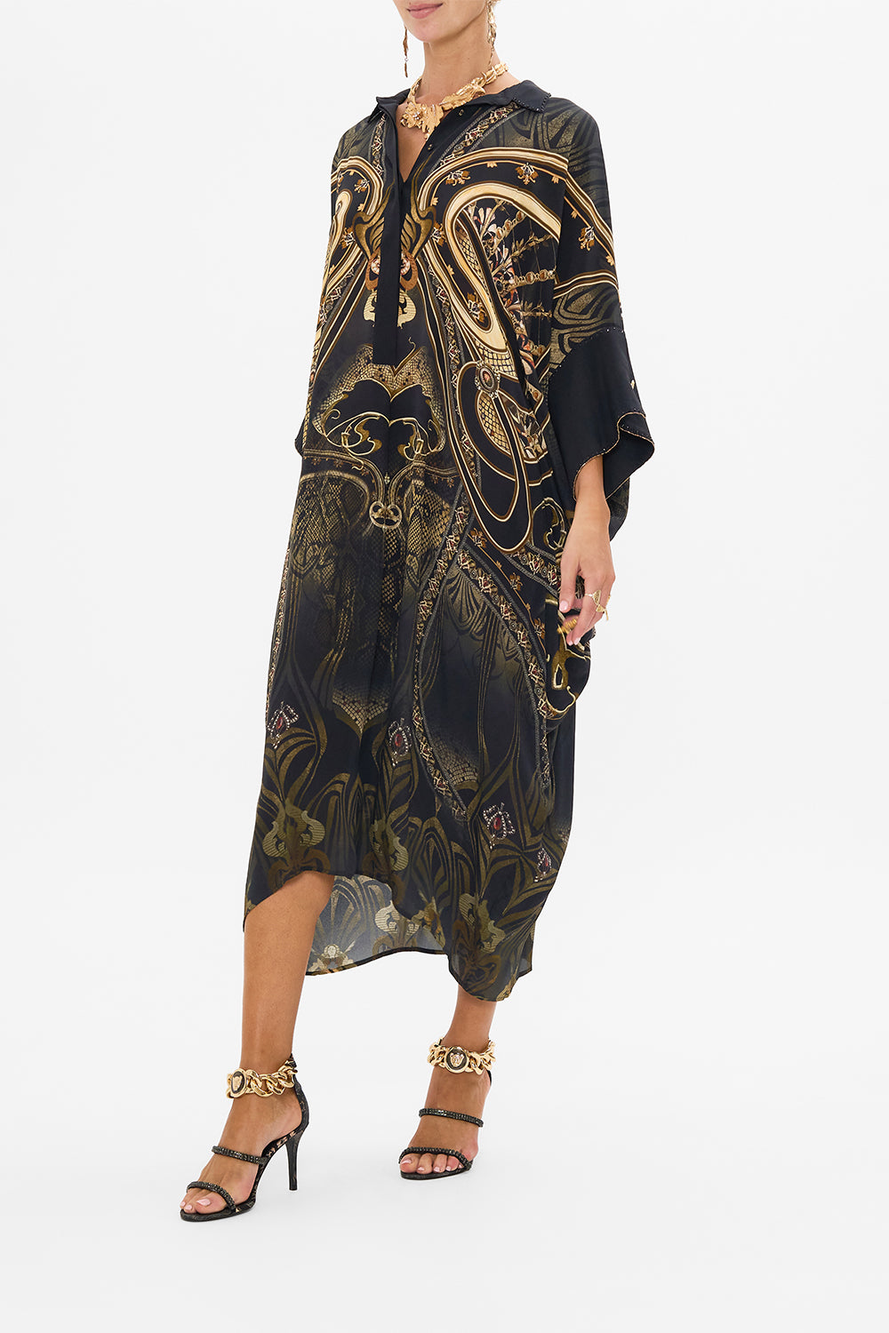 CAMILLA batwing kaftan in Nouveau Noir print