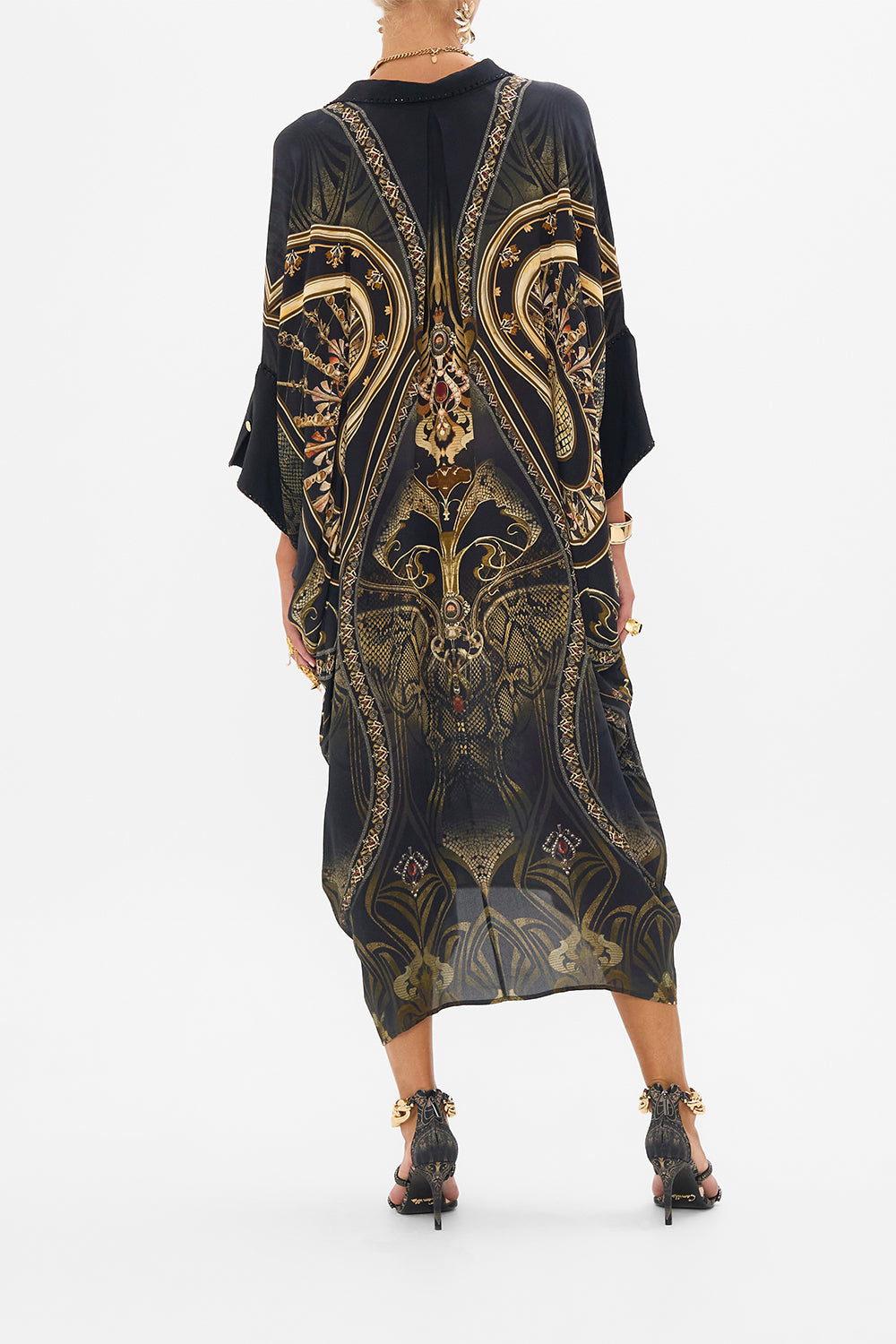 CAMILLA batwing kaftan in Nouveau Noir print