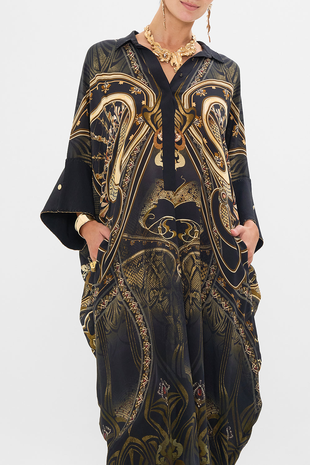 CAMILLA batwing kaftan in Nouveau Noir print