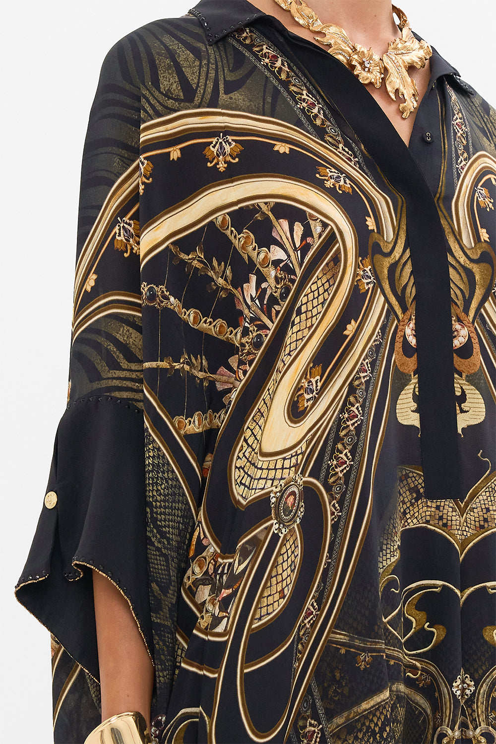 CAMILLA batwing kaftan in Nouveau Noir print