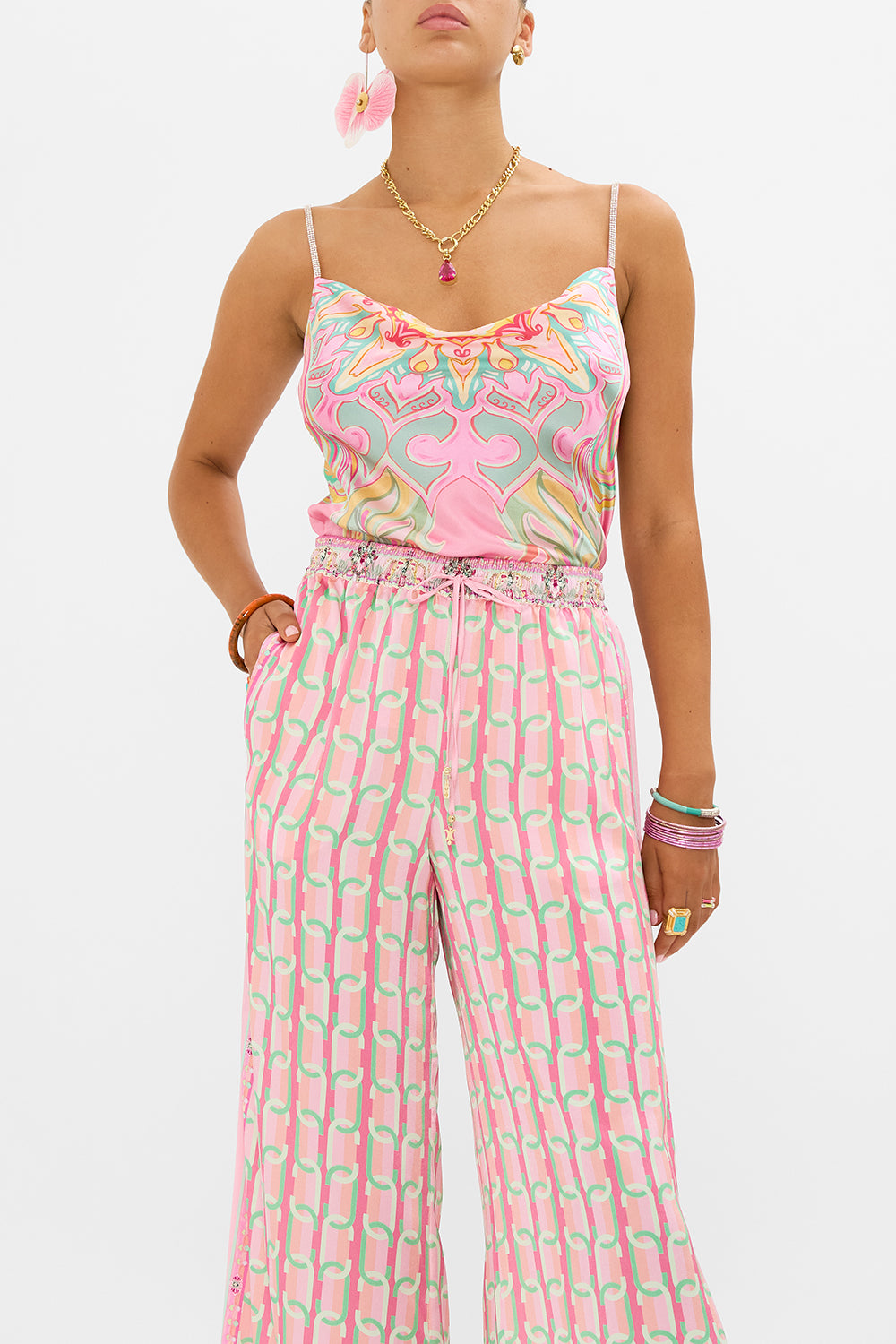 CAMILLA silk bias cut cami in Tea With Tuchinski print