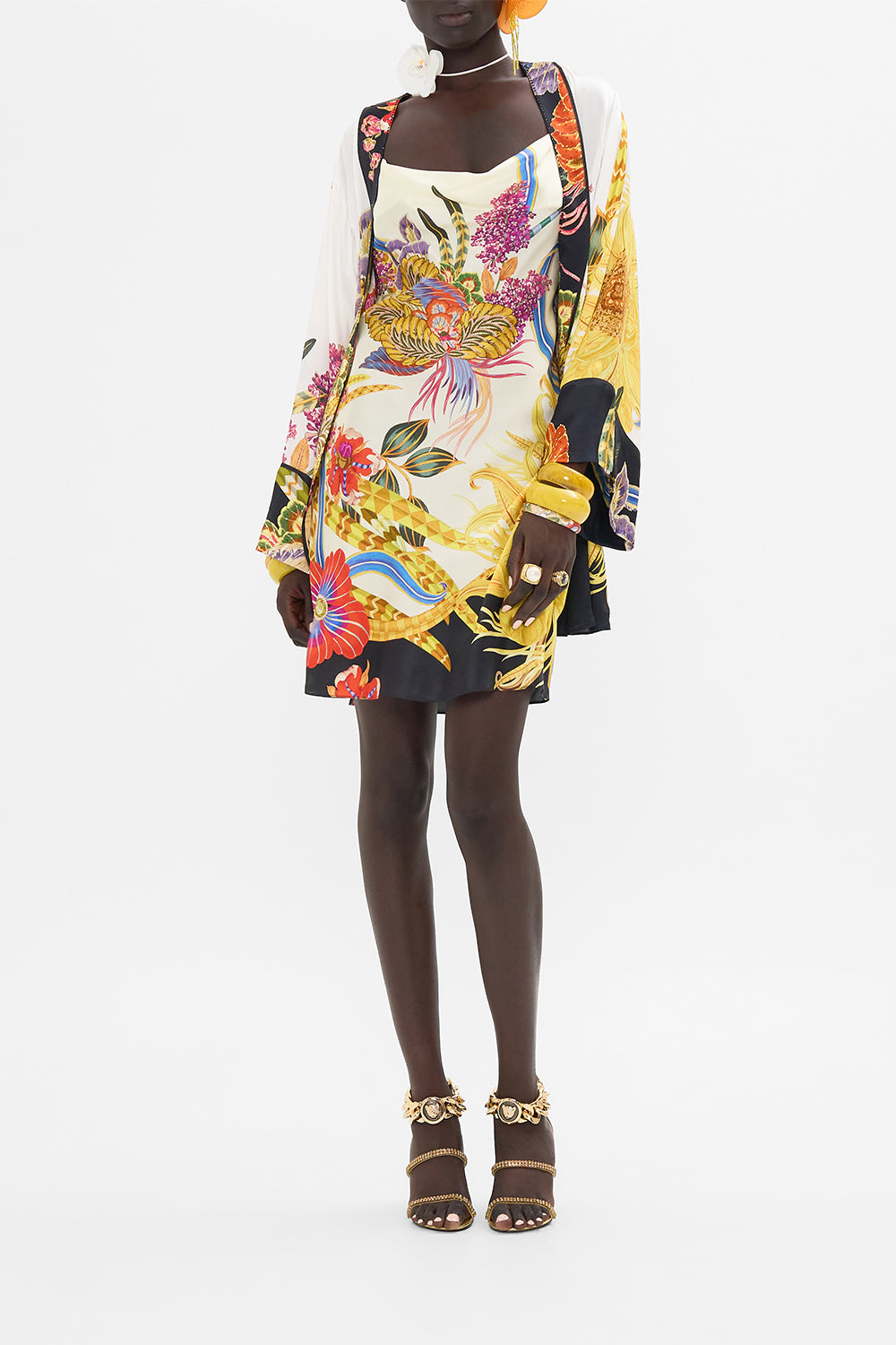 CAMILLA silk slip dress in Sunflowers On My Mind print