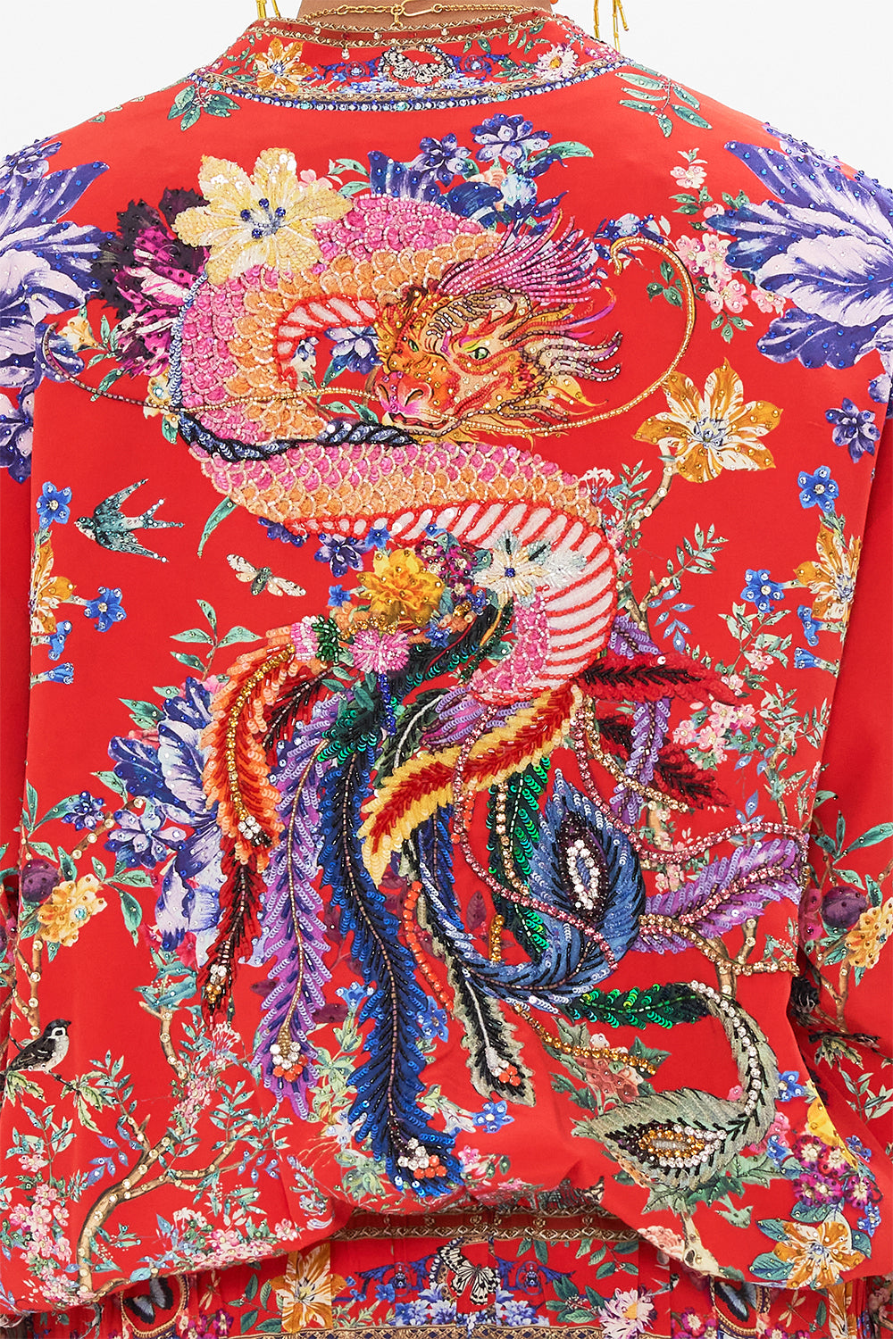 CAMILLA silk floral print bomber jacket in The Summer Palace print