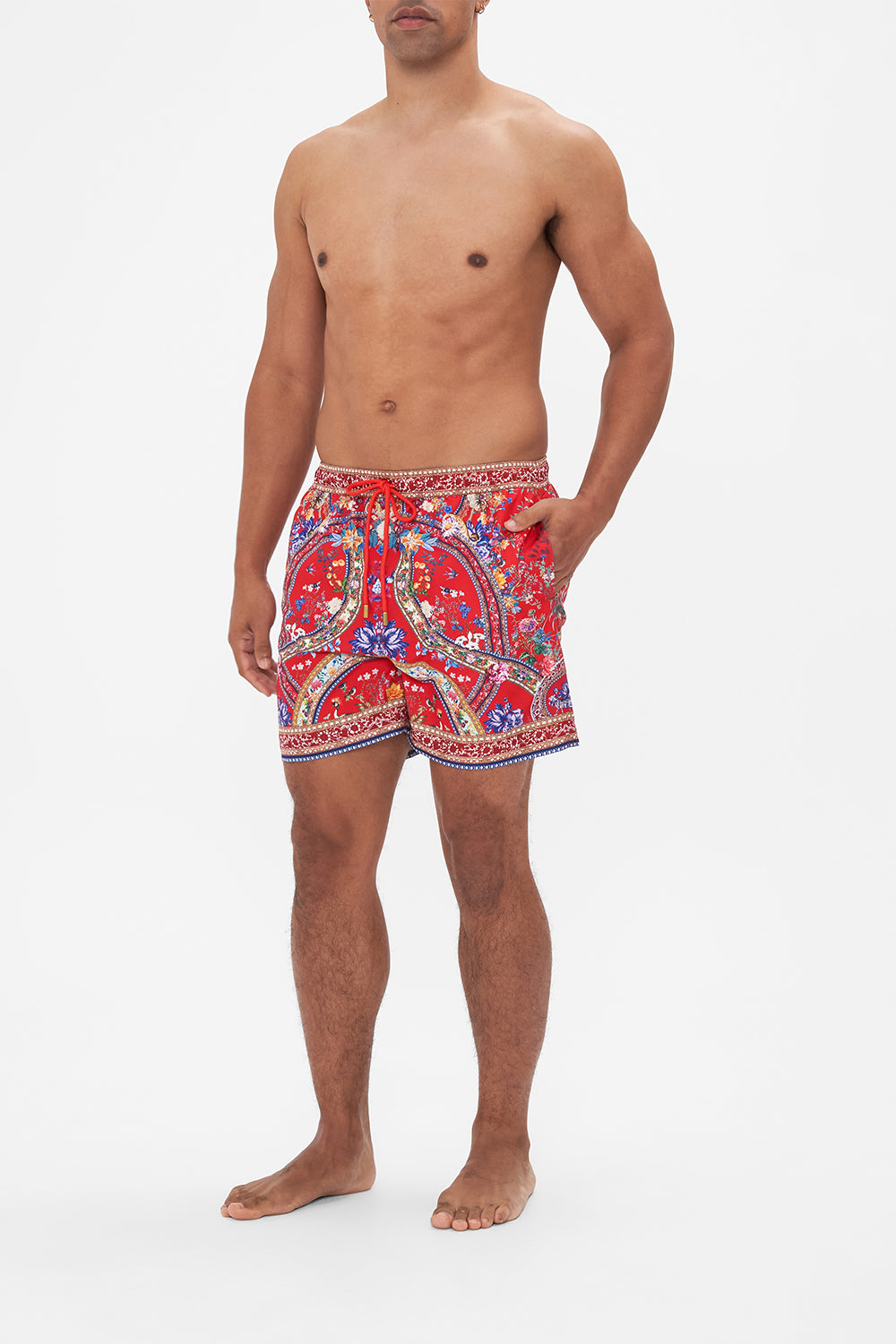 Hotel Franks by CAMILLA mens red floral print boardshorts in The Summer Palace print