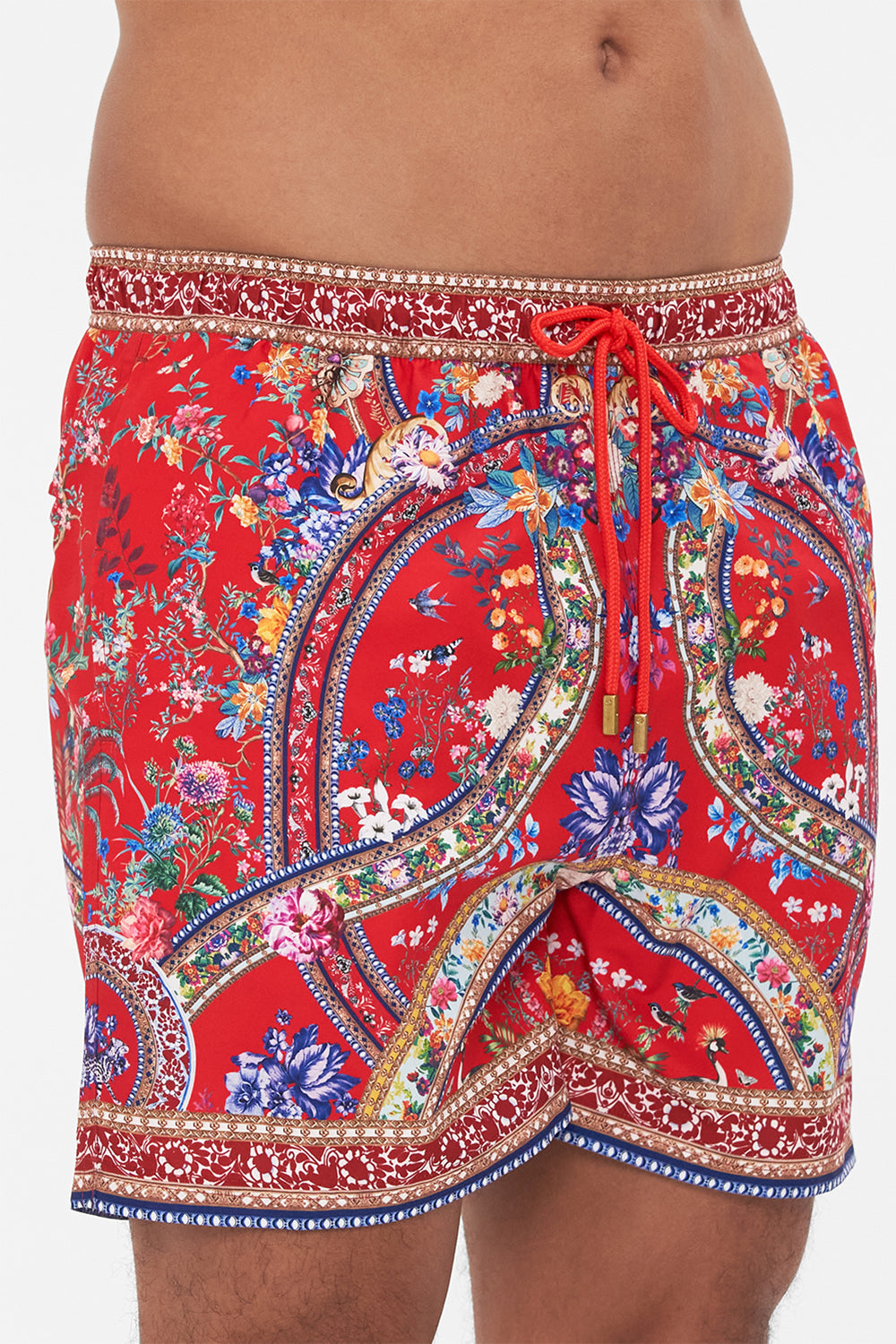 Hotel Franks by CAMILLA mens red floral print boardshorts in The Summer Palace print