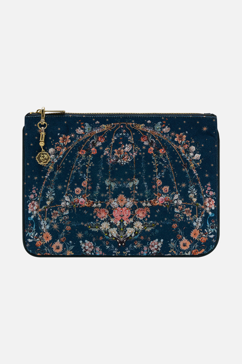 CAMILLA clutch bag in She Who Wears The Crown print